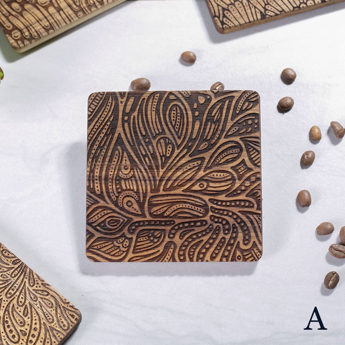 Hand-Illustrated Engraved Coaster Set