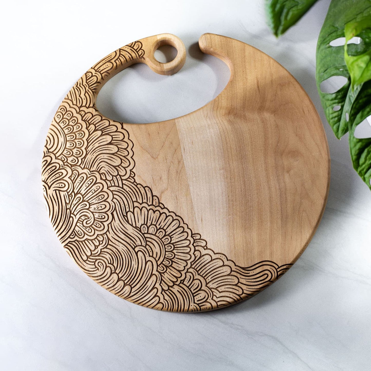12.5" Round Engraved Maple Cutting Board with Handle