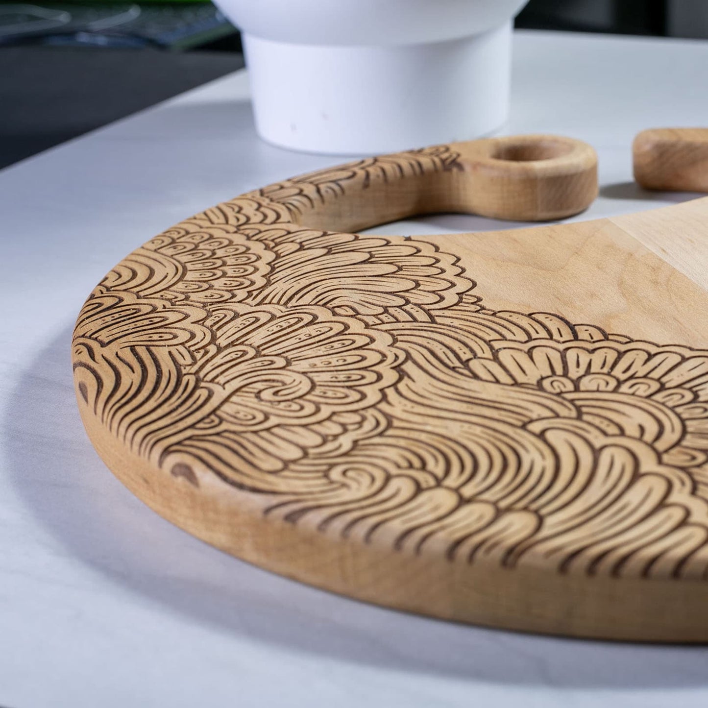 12.5" Round Engraved Maple Cutting Board with Handle