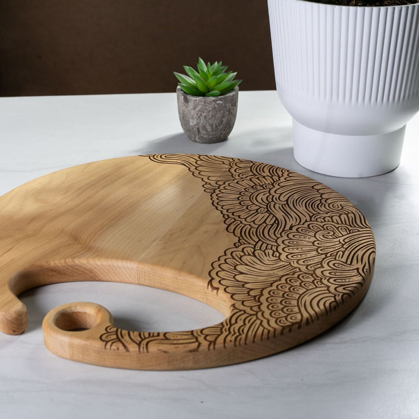 12.5" Round Engraved Maple Cutting Board with Handle